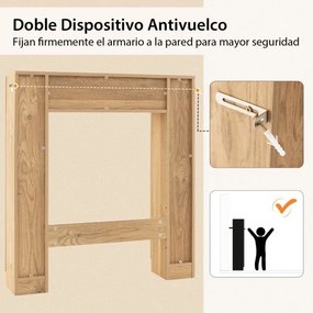 Estante para sanita Organizador de casa de banho com 2 portas e 2 compartimentos abertos 87,5 x 18 x 98 cm Natural