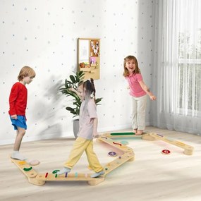 Conjunto de traves de equilíbrio Montessori com pedras para mais de 1 criança Traves de equilíbrio em madeira para coordenação e capacidades motoras