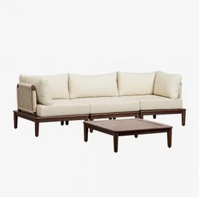 Conjunto De Sala Com Sofá Modular De 3 Peças, 2 Poltronas De Canto E Mesa De Centro Em Acácia Giulia Castanho-acácia Escuro - Sklum