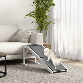 Rampa para Cães de Madeira com Tapete Antiderrapante para Cães Pequenos Médios e Grandes 152x40x50 cm Branco e Cinzento