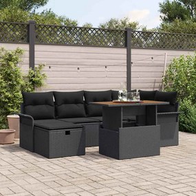 vidaXL Conjunto de Sofá de Jardim de 7 Peças com Almofadas Preto em Rattan Poliéster