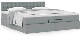 Cama otomana com colchão 160x200 cm tecido cinzento claro