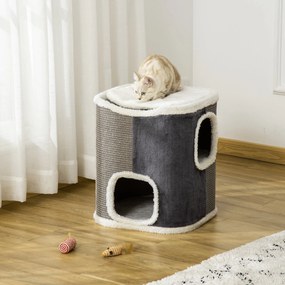 PawHut Arranhador em Forma de Cilindro para Gatos de 2 Níveis com Cave