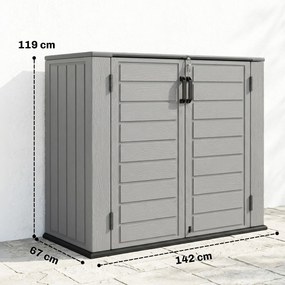 Abrigo de Jardim Exterior de HDPE 940L com Tampa Dobrável e 2 Portas, Fecho para Armazenamento 142x67x119 cm Cinzento Claro