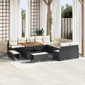 Conjunto de Sofá de Jardim vidaXL de 13 Peças com Almofadas Rattan Preto Acácia