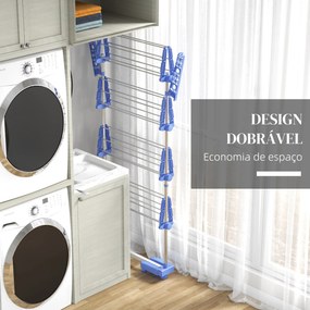 Estendal Vertical Dobrável de 4 Níveis com 6 Rodas 2 Laterais Dobráveis Prateleiras Ajustáveis 142x55x172 cm Azul