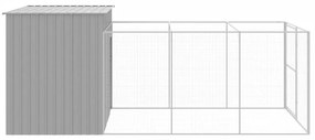 Casota cães c/ parque 214x457x181 cm aço galvaniz. cinza-claro