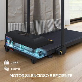 Passadeira 2 em 1 Passadeira com Guiador Dobrável 2,5 HP Velocidade Ajustável Máximo 10 km/h Passadeira Elétrica 130x59x96 cm Preto