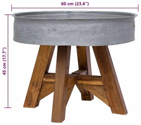 Mesa de centro 60x45 cm mistura de madeira recicladas prateado