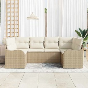 Conjunto de Sofá de Jardim de 6 Peças com Almofadas Bege Polirattan