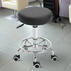 Banco com rodas, banco de massagem com altura ajustável de 50 a 64 cm e assento almofadado, giratório a 360°, preto