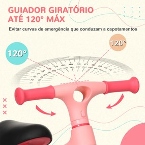 Bicicleta de Equilíbrio para Crianças de 18-36 Meses com Assento Ajustável em Altura Suporta 25 kg 67,5x32x44 cm Rosa