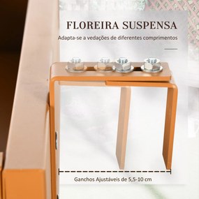 Floreira Suspensa de Aço Floreira Retangular Suspensa com 2 Ganchos Ajustáveis e 2 Orifícios de Drenagem 91x35x24 cm Castanho