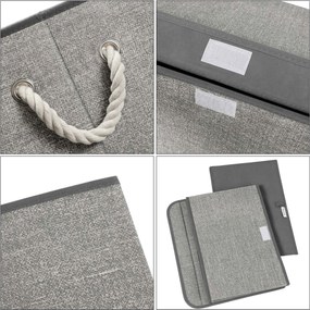 conjunto de 3 Caixas arrumação : 38 x 25 x 25 cm de tecido com tampa cinzentas