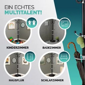 Cabide Porta-casacos preto de 173 cm com base em mármore preto