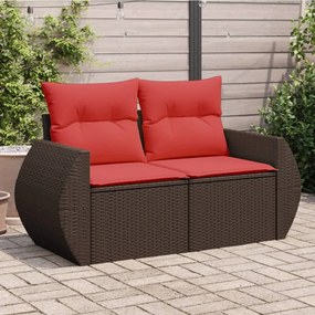 vidaXL Sofá de jardim com almofadas, 2 lugares, vime sintético marrom