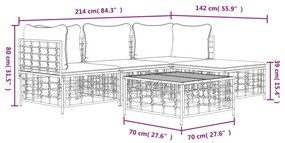 4 pcs conjunto lounge de jardim c/ almofadões vime PE antracite
