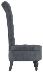 Cadeirão c/ encosto alto veludo cinzento-escuro design botões