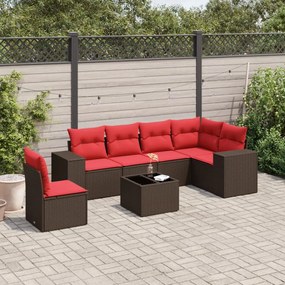 vidaXL 7 pcs conjunto de sofás jardim c/ almofadões vime PE castanho