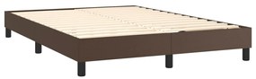 Cama box spring c/ colchão/LED 140x200 cm couro artif. castanho