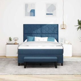 Cama Box Spring com Colchão e Banco Azul 140x190 cm Tecido