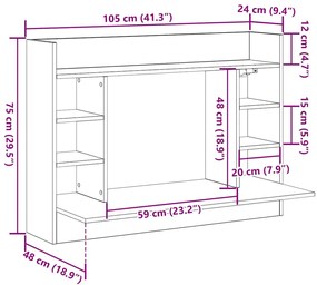 Secretária Montada na Parede Carvalho Antigo 105x48x75 cm Madeira Enge