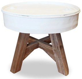 Mesa de centro 60x45 cm madeira recuperada maciça branco
