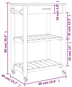 Carrinho de cozinha MONZA 60x40x90 cm madeira de pinho maciça