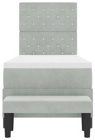 Cama Box Spring com Colchão e Banco Cinzento-Claro 80x200 cm Veludo