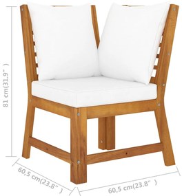 4 pcs conjunto lounge jardim c/ almofadões acácia maciça creme