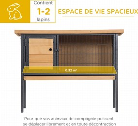 Gaiola de madeira para coelhos com pés 91,5 x 45 x 70 cm, gaiola para roedores e porquinhos-da-índia com teto amovível cor natural, preto
