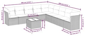 10 pcs conjunto de sofás p/ jardim com almofadões vime PE bege