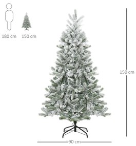 Árvore de Natal Nevada Artificial 150cm com 521 Ramos PVC e PE Base Dobrável e Suporte de Metal Decoração de Natal para Interiores Ø90x150cm Verde e B