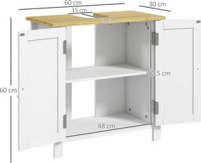 kleankin Móvel para Lavatório Pousar Móvel para Lavatório em Pé com 2 Portas e Prateleira Ajustável sem Lavatório 60x30x60 cm Branco