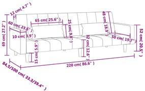 Sofá-cama 2 lugares com duas almofadas veludo cinzento-claro