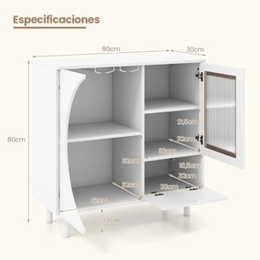 Aparador Esposende com Suporte para Copos e Portas de Vidro – 80x30x80