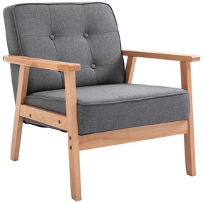 HOMCOM Poltrona para Sala Poltrona Relax Cinza e Madeira Estofada em Linho Assento Acolchoado Estrutura Madeira 70x64,5x74cm | Aosom Portugal
