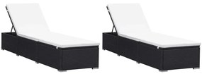 277088 vidaXL Espreguiçadeiras com almofadões 2 pcs vime PE preto