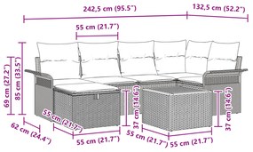Conjunto de 7 Peças de Sofá de Jardim com Almofadas Bege de Rattan Pol