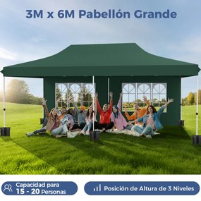 Tenda jardim, festas, eventos de 600 x 300 cm com 6 paredes laterais removíveis, com 6 pesos com bolsa de transporte Verde