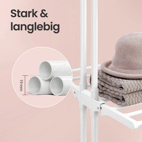 Estendal de roupa com 4 níveis, com abas dobráveis e rodas 63,5 x 128 x 173 cm branco nuvem