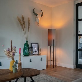 Candeeiro de pé moderno preto com cúpula cinzenta em veludo - Rich