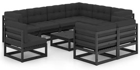 10 pcs conjunto lounge jardim c/ almofadões pinho maciço preto