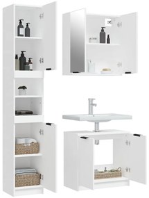 3 pcs conjunto móveis casa de banho madeira processada branco