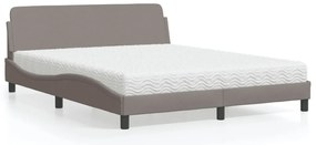 Cama com colchão 160x200 cm tecido castanho-acinzentado