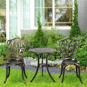 Conjunto de jardim de 2 lugares com 2 cadeiras + mesa redonda em estilo retro, em alumínio fundido e bronze