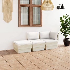 3 pcs conjunto lounge de paletes + almofadões madeira de abeto