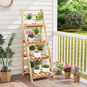 Suporte para plantas 28 x 52 x 109 cm de madeira de abeto de 4 prateleiras Natural