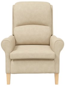 Poltrona Creme Creme Tecido e Madeira Padrão Ergonómica