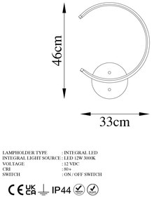 Candeeiro de Parede Moon - Dourado - 33 cm largura, 46 cm altura, 6 cm